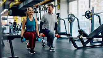 Happy,Athletic,Couple,Having,Weight,Training,In,Lunge,Position,At